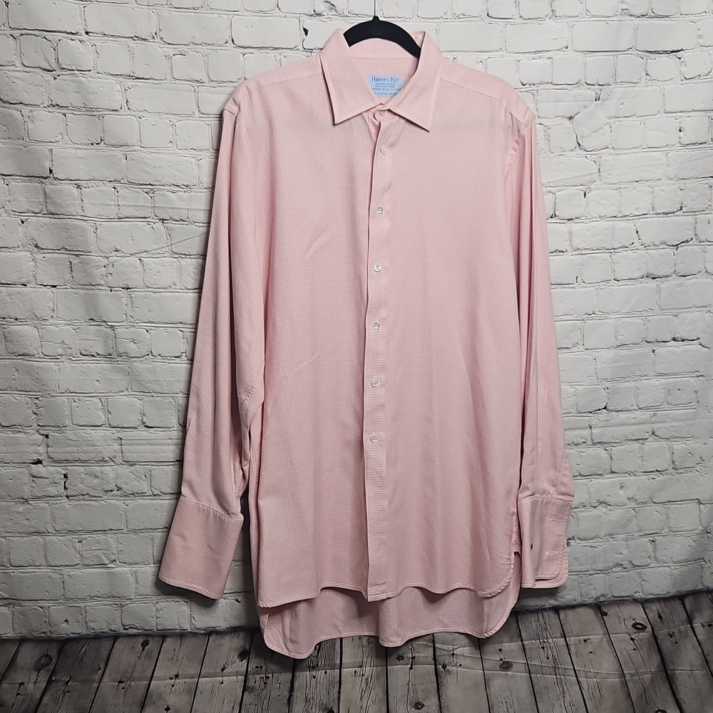 Hilditch and Key Men's Dress Shirt Large Pink Check 16.5